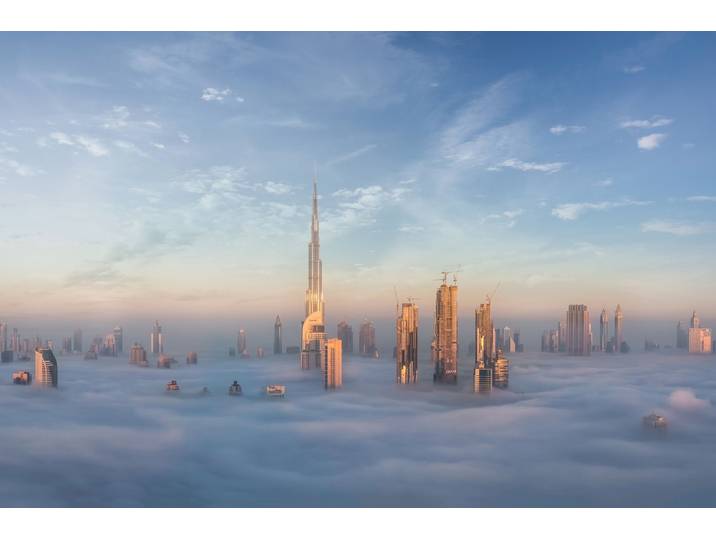 Fototapete PAPERMOON Photo-Art KHALID JAMAL, IM NEBEL SINKEN , bunt, B:3,5m L:2,6m, Vlies, Tapeten, Fototapete