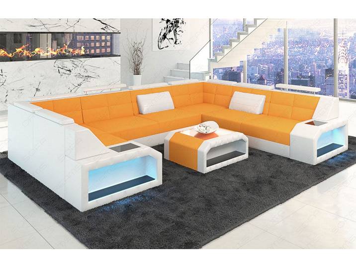 Wohnlandschaft Pesaro U-Form aus Stoff
