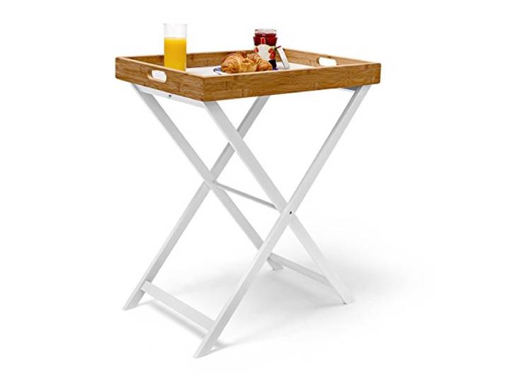 Relaxdays Tabletttisch Bambus HxBxT:72x60x40cm, weiß