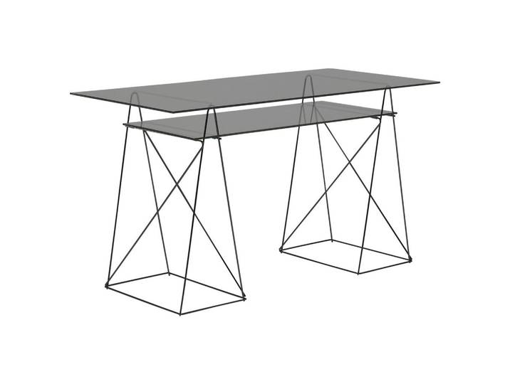 Kare-Design Schreibtisch, Grau, Metall, Glas, rechteckig, X-Form, A-Form, 65x74x135 cm, Büromöbel, Schreibtische, Schreibtische