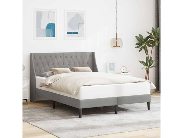 Samt Bettgestell modern Stil Schlafzimmer 120 x 190 cm Hellgrau Bettrahmen mit Kopfteil Hellgrau 120x190 cm Samt Polsterbett mit Lattenrost Modernes Bettgestell mit Samtbezug Stabil &