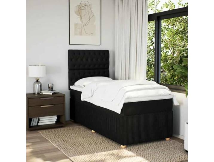 KTHLBRH Boxspringbett 90 x 190 cm schwarz mit Matratze Taschenfedern, verstellbares Kopfteil, inklusive Matratzenschoner, Lattenrost