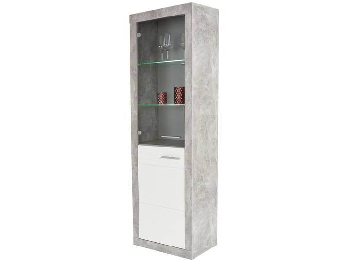 Vitrine Malta B: 63,9 cm inkl. Beleuchtung, Betonoptik/Weiß
