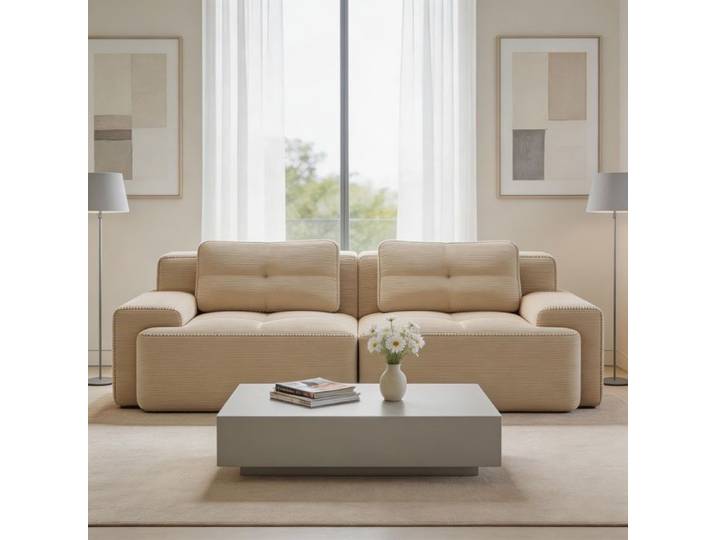 Canapé modulaire convertible lit - Boneless - Velours côtelé - Assise profonde 74 cm - Mousse Premium 32D
