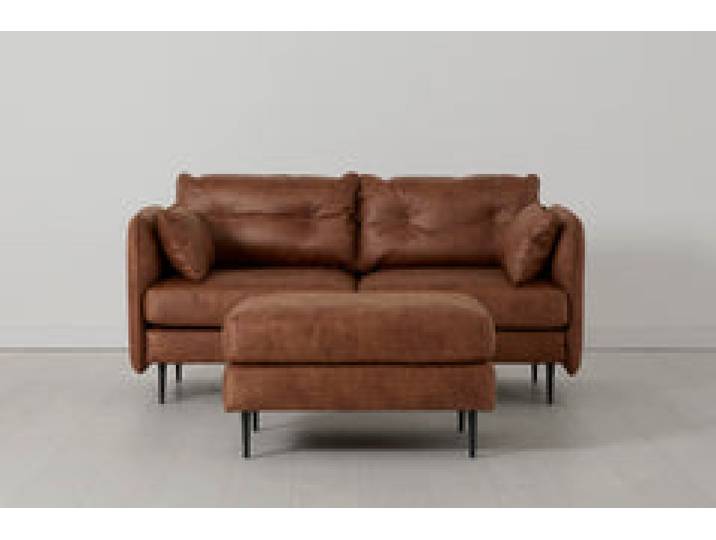 Model 19 Zweisitzer-Sofa mit Polsterhocker, Kastanienbraun