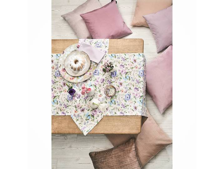 Chemin de table 6911 48 x 140cm Blanc/Bleu/Mauve/Blanc/Mauve