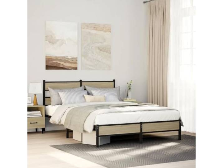 Stahlkonstruktion Stauraum Bettgestell Classic 140x190 cm Braun Bettgestell ohne Matratze Sonoma-Eiche 140x190 cm Metall Lattenrost mit Stauraum Stabil Schlafzimmer Bettrahmen