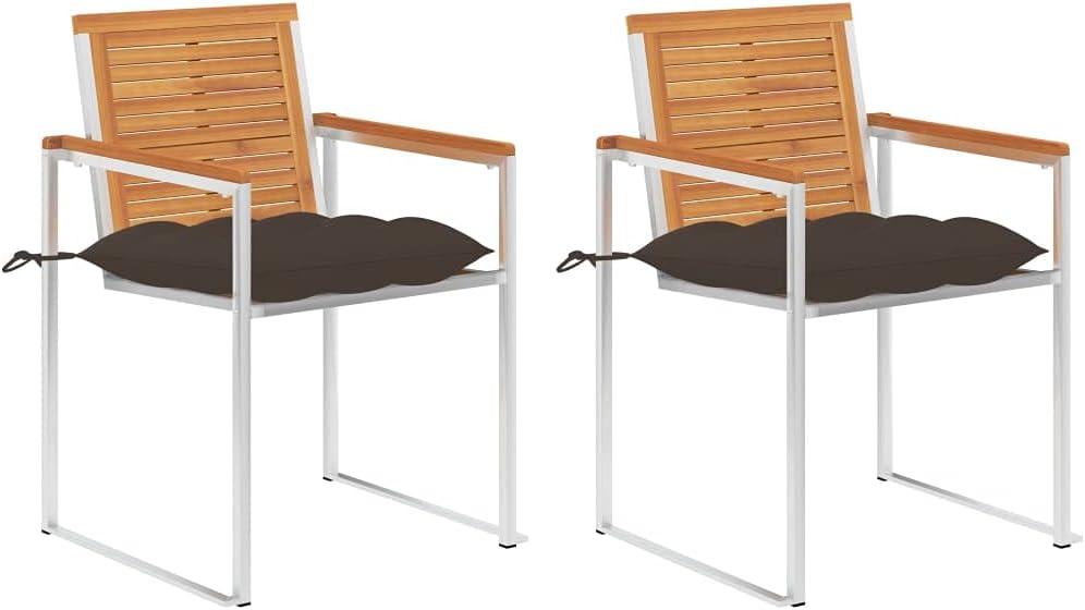 2er-Set Gartenstühle aus massivem Akazienholz und Edelstahl 304, rostbeständig, mit Taupe-Kissen, 60x56x85cm, Esszimmermöbel für Terrasse und Garten, langlebig