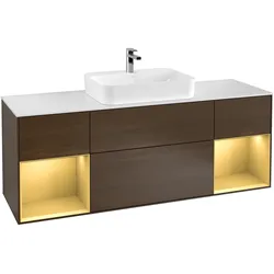 Villeroy & Boch Waschbeckenunterschrank Finion F45, Walnut Veneer mit Gold Matt Lacquer Regal, 1600x603x501 mm, mit Beleuchtung und SoftClosing
