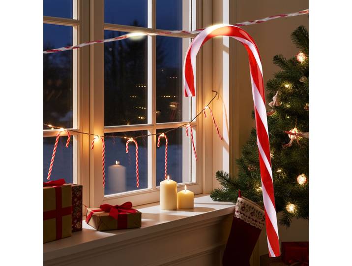 Weihnachtsdeko-Zuckerstange Lichterkette - 10 Stk. 20 Warmweisse LEDs, batteriebetrieben