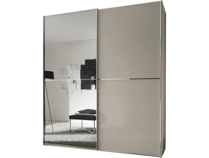 Schwebetürenschrank, Holzwerkstoff, Beige, 225×222×68 cm, Mit Glastüren & Spiegel, Modern, Staud