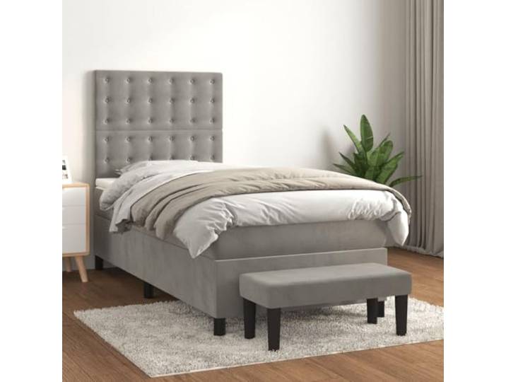 RJPLMFV Bettgestell, Matratze, Velours, Grau, 80 x 200 cm Verstellbarer Kopf, Taschenfedern, mittlere Festigkeit, Sitzbank