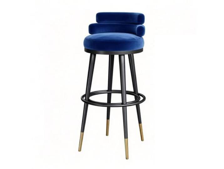 Guyifuny Barhocker für Küche und Bar 1er Set Samt Metallgestell Samt auf hochdichtem Schaum, niedrige Rückenlehne für langes Sitzen, Metallgestell mit Fußstütze(Blue,25.6in)