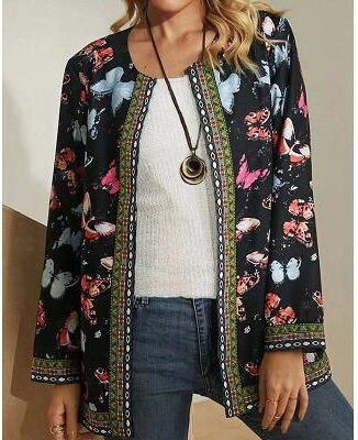 LightInthebox Women's Dressy Dusters Dressy Jackets Casual Jacket Street Going out Fall Winter Regular Coat Regular Fit Warm Comfortable Fashion Modern Jacket Long Sleeve Floral Pocket Black Pink Purple