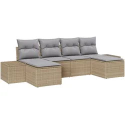 vidaXL 6-teiliges Garten Sofa Set mit Kissen Beige Poly Rattan