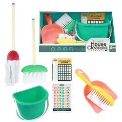 Toi-Toys HOUSE CLEANING Reinigungsset 7-teilig – Eimer, Besen, Mop & Stickerplan