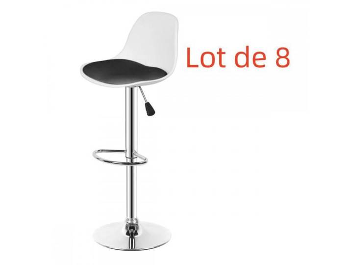MIPAN. Tabourets de Bar Hauteur réglable(83-103cm) - Lot de 8 Tabourets de Cuisine - Chaise Haute de Bar - Blanc+Noir