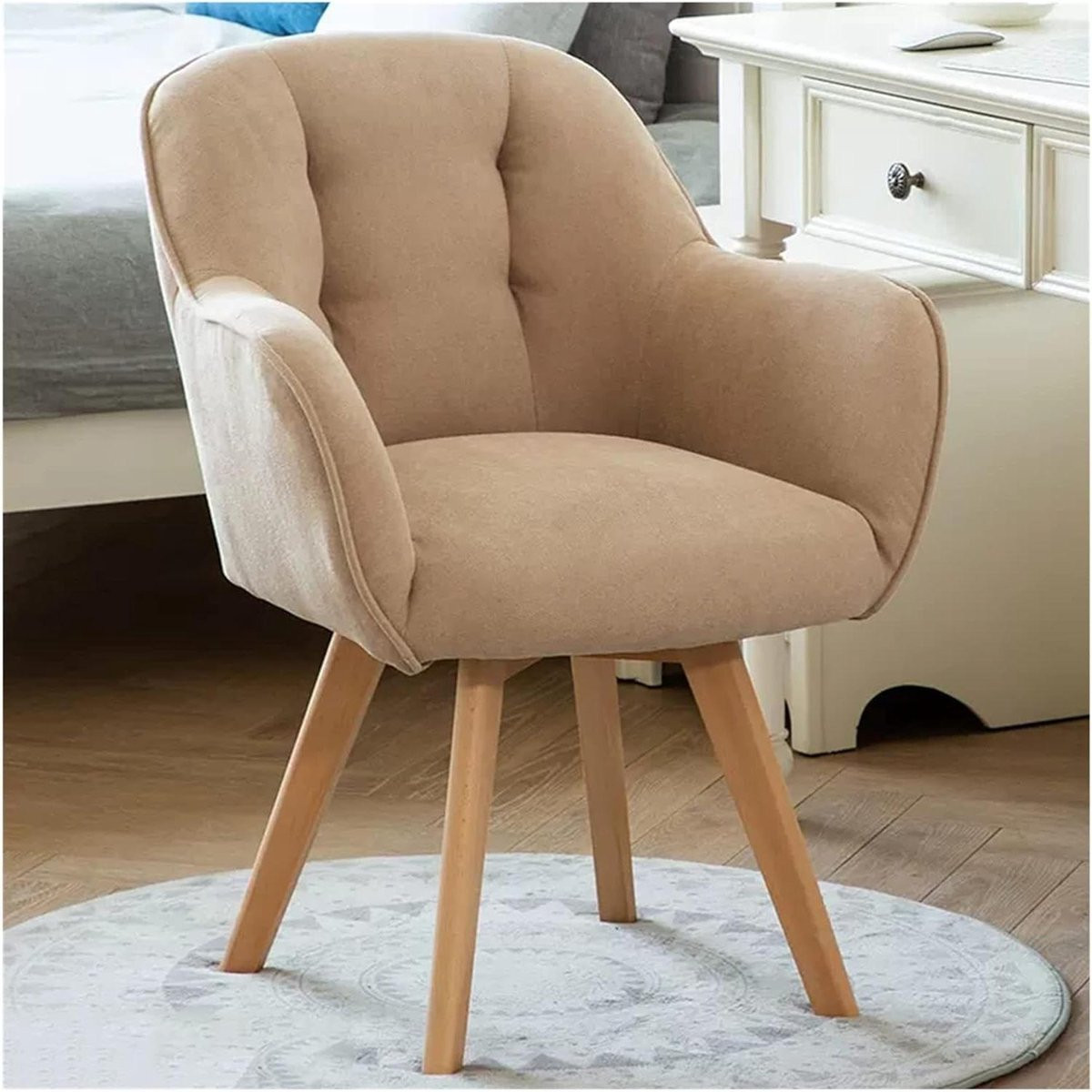 Fluwelen Draaifauteuil Kaki - Moderne Gestoffeerde Clubstoel voor de Woonkamer, Slaapkamer of Home Office
