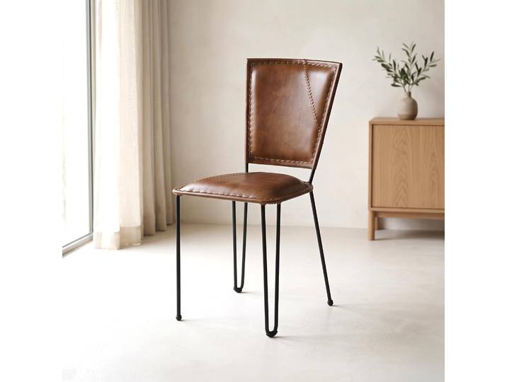 Chaise vintage métal et cuir marron - Smart