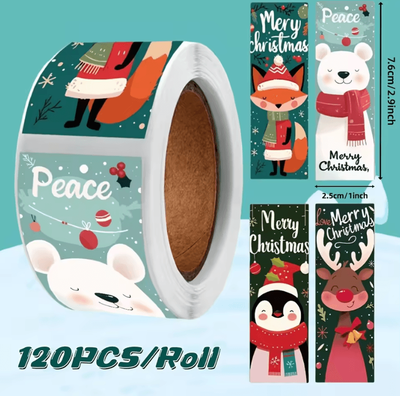 Uplift Curations 120pcs Christmas Stickers (1 By 3 Inches) Festive Gift Wrapping Seal Stickers Self Adhesive Holiday Decor 120pcs Christmas Stickers (1 By 3 Inches) Festive Gift Wrapping Seal Stickers Self Adhesive Holiday Decor