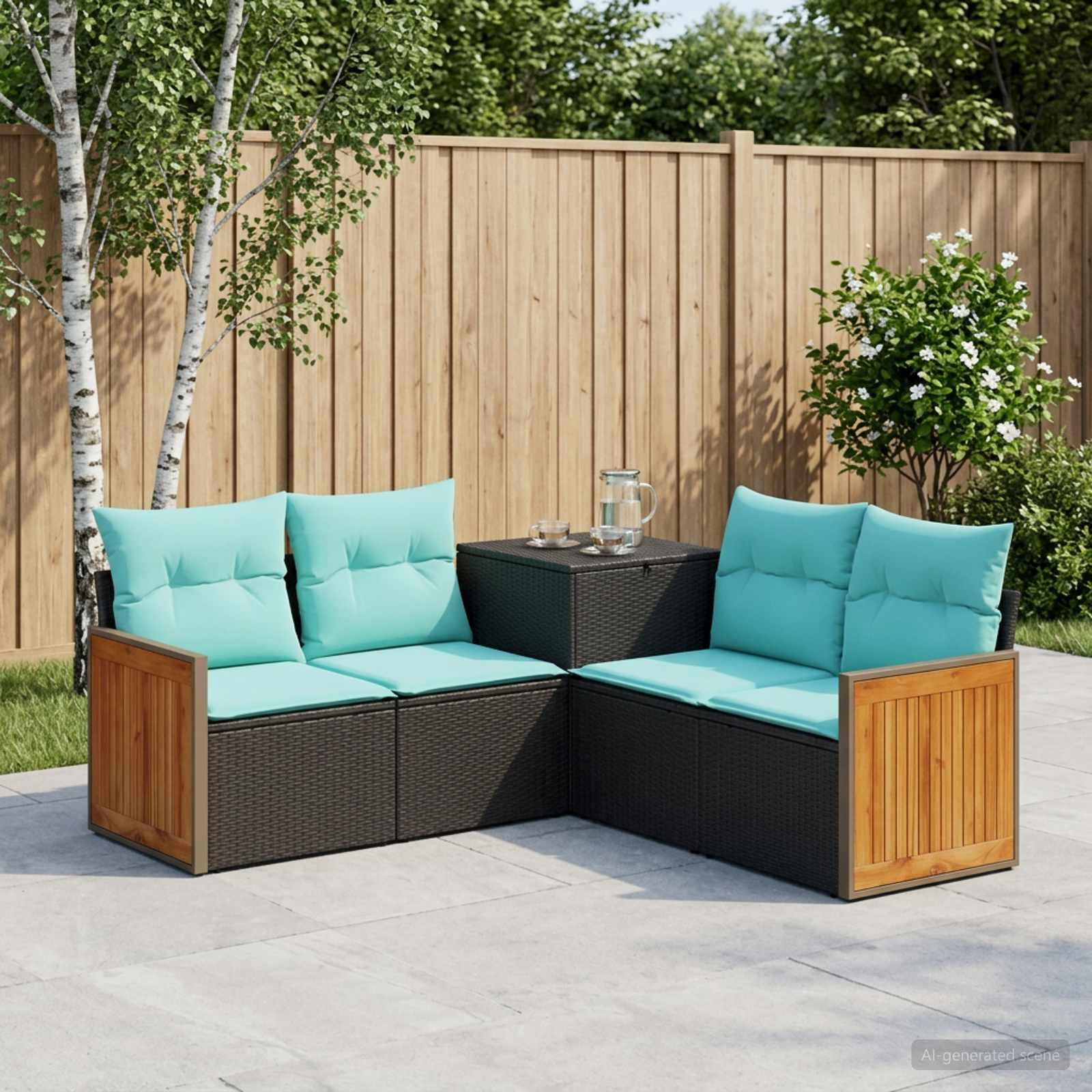 Maison Exclusive - Sofa Set 5 stk. Schwarz und Blau 176 x 176 x 85 cm