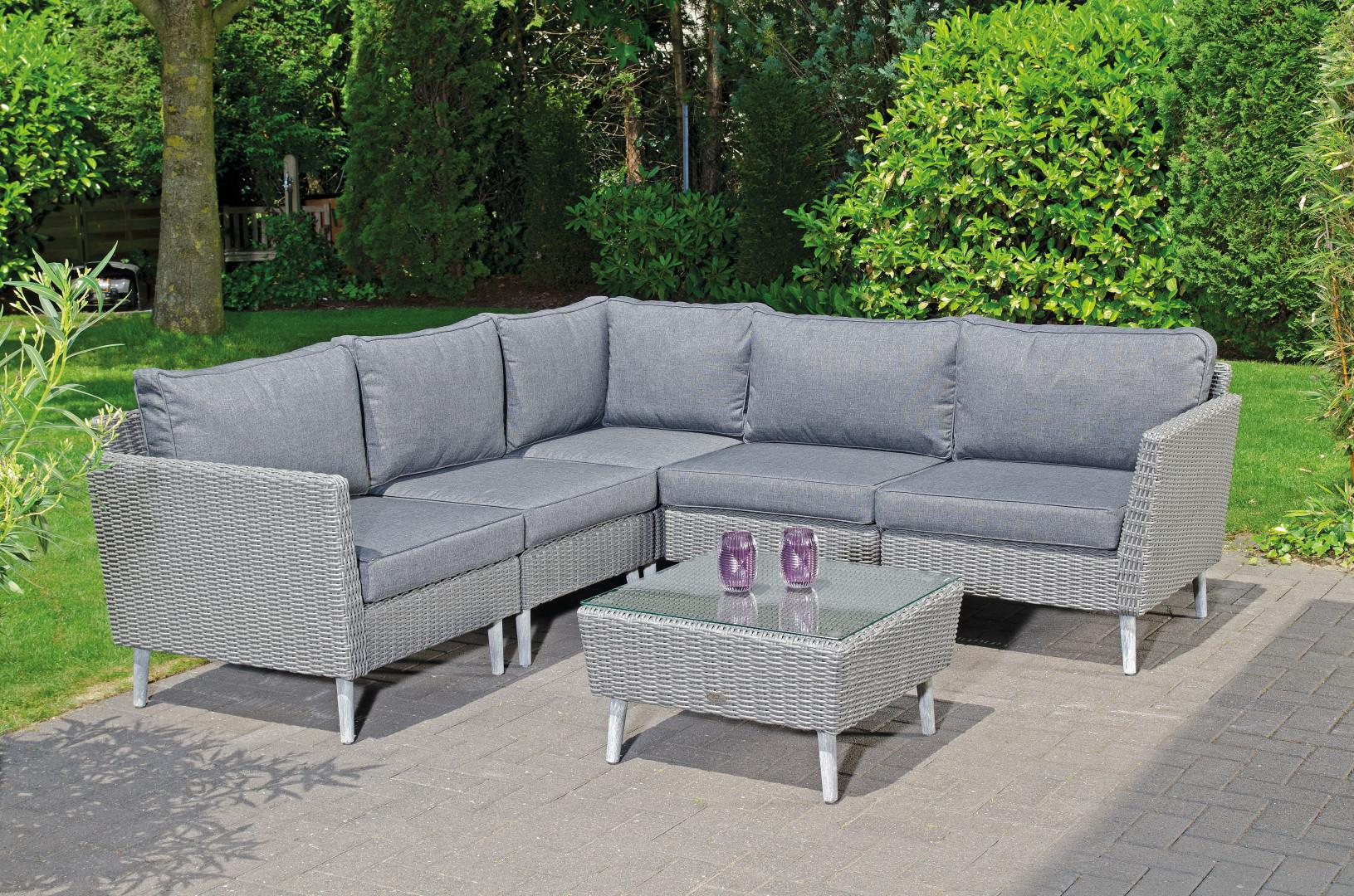 Sofa Lancaster Mit Tisch Aluminiumgestell Kunststoffrundgeflecht Rustic-Vintage