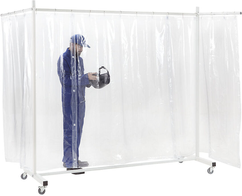 kaiserkraft Schutzwand, mobil, mit Planenvorhang, transparent, BxH 3700 x 2100 mm, 3-teilig
