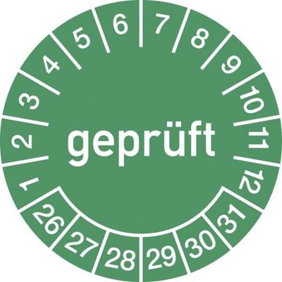 Dreifke® Prüfplakette geprüft 2026 - 2031, Folie, Ø 30 mm, 500 Stück/Rolle