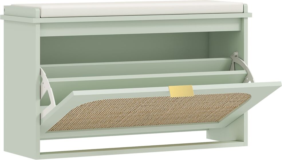 Homcom Banc à chaussures siège rembourré porte basculante rotin vert clair Vert 80x48x26cm