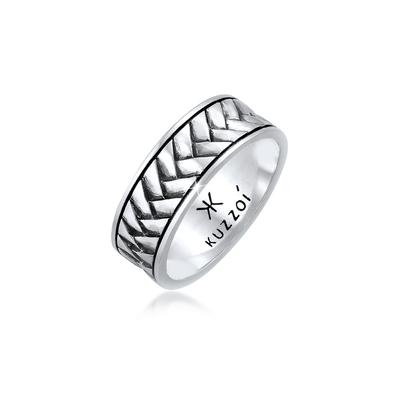 Silberring KUZZOI "Herren Bandring Used Vintage Retro 925 Silber" Gr. 64, schwarz, Fingerringe, Herren, 64mm, ohne Stein, Silber 925 (Sterlingsilber), Silberring