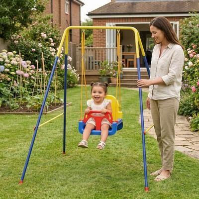Homcom Qaba 3-in-1 Toddler Swing Set, Folding, Adjustable Seat, Seat Belt, Outdoor Indoor, Blue