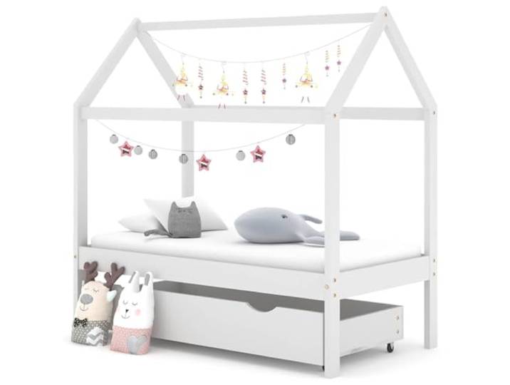 KGCRYUWED Kinderbett 70x140 cm aus Kiefer-Massivholz mit Schublade Weißes Spielbett für Kinderzimmer