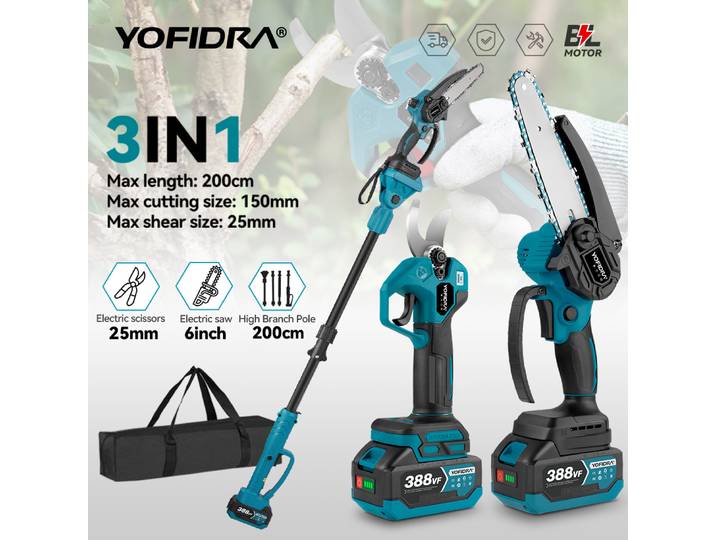 Scie à chaîne électrique sans fil YOFIDRA, télescopique, 3 en 1, pour branches hautes, outil de travail du bois et d'élagage, compatible avec les batteries Makita.