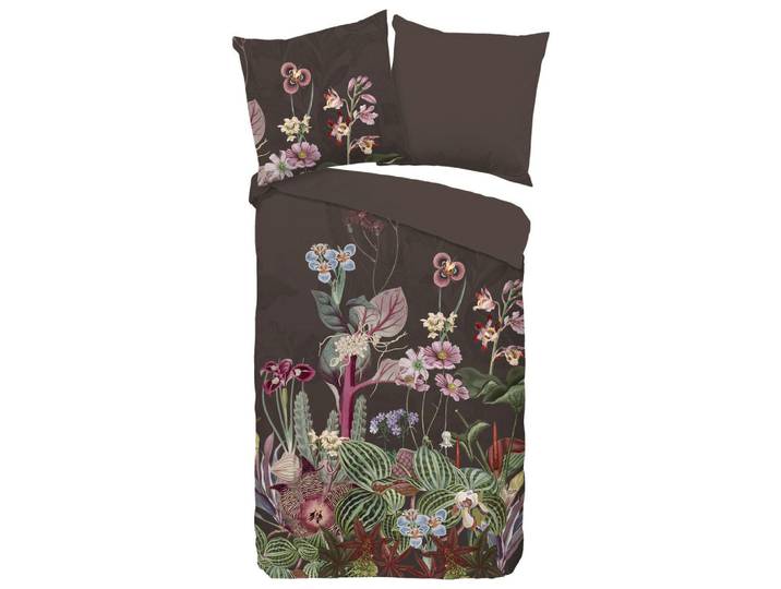 Wendebettwäsche Phoebe, Braun, Dunkelbraun, Floral, 135x200 cm, atmungsaktiv, Heimtextilien, Bettwäsche & Leintücher, Bettwäsche, Wendebettwäsche