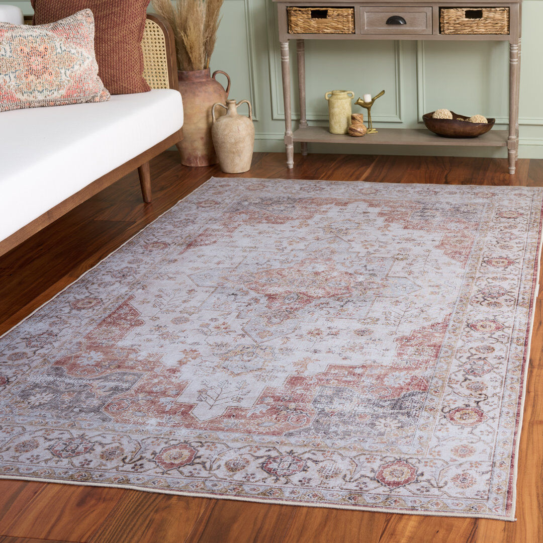 Blue Elephant Tucson Windsor Machine Washable Non-Slip Area Rug In Light Grey & Rust Light Grey / Rust Rectangle 183 x 244 cm