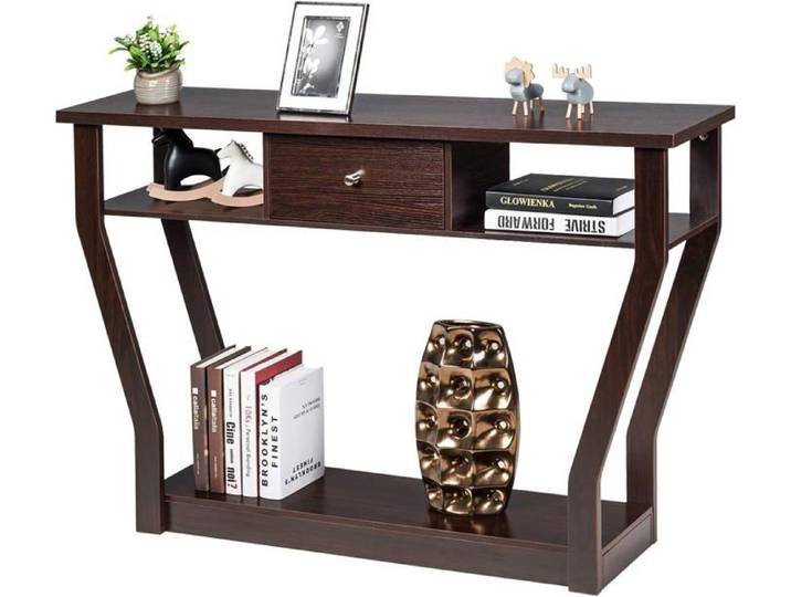 COSTWAY Table Console - 120x30x81CM - 1 Tiroir et 2 Compartiments pour Rangement Style Campagne Meuble d'Entrée Marron