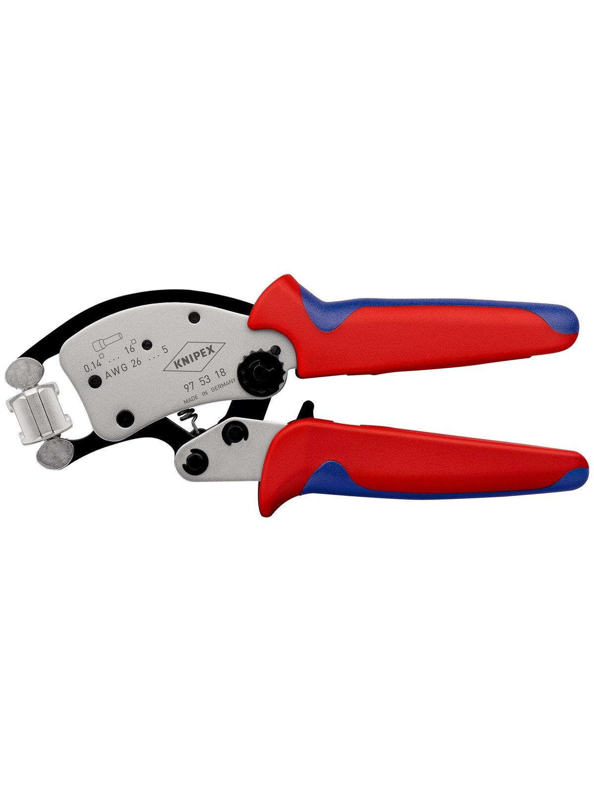 KNIPEX Twistor16, Selbsteinstellende Crimpzange für Aderendhülsen, mit drehbarem Crimpkopf