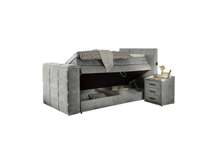 Trendstore Benni Boxspringbett mit Motor, TV-Halterung und Bettkasten - Microvelours Uran 02 schlamm - 120 x 200 - Bettkasten und TV-Halterung perfekte Mischung aus Design und Funktionen, bis 40 Zoll TV geeignet, schlafen wie im Hotel, zwei Größen, fünf Farben, Einzel- oder Doppelbett Modern