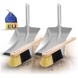 2X Kehrblech Set Kehrblechgarnitur Handfeger FEINE KUNSTBORSTEN und Kehrblech mit Gummilippe verzinkt Kehrblechbesen zum Aufkehren Handkehrset Kehrblechset Kehrschaufel Feger und Kehrblech