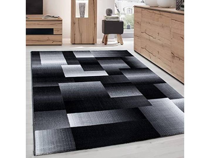 Carpettex Tapis Couloir 80x300 cm Carreaux Abstraits Noir Gris Blanc