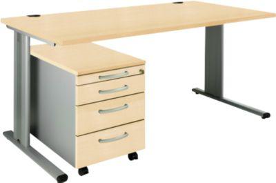 Schäfer Shop Pure 2-tlg. Büromöbel-Set PLANOVA BASIC, Schreibtisch, B 1600 mm, Ahorn/weißalu, mit Kabelkanal + Rollcontainer 1233