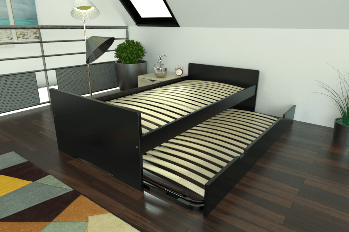 ABC MEUBLES Ausziehbett 80x190 ABC aus Massivholz - Schwarz