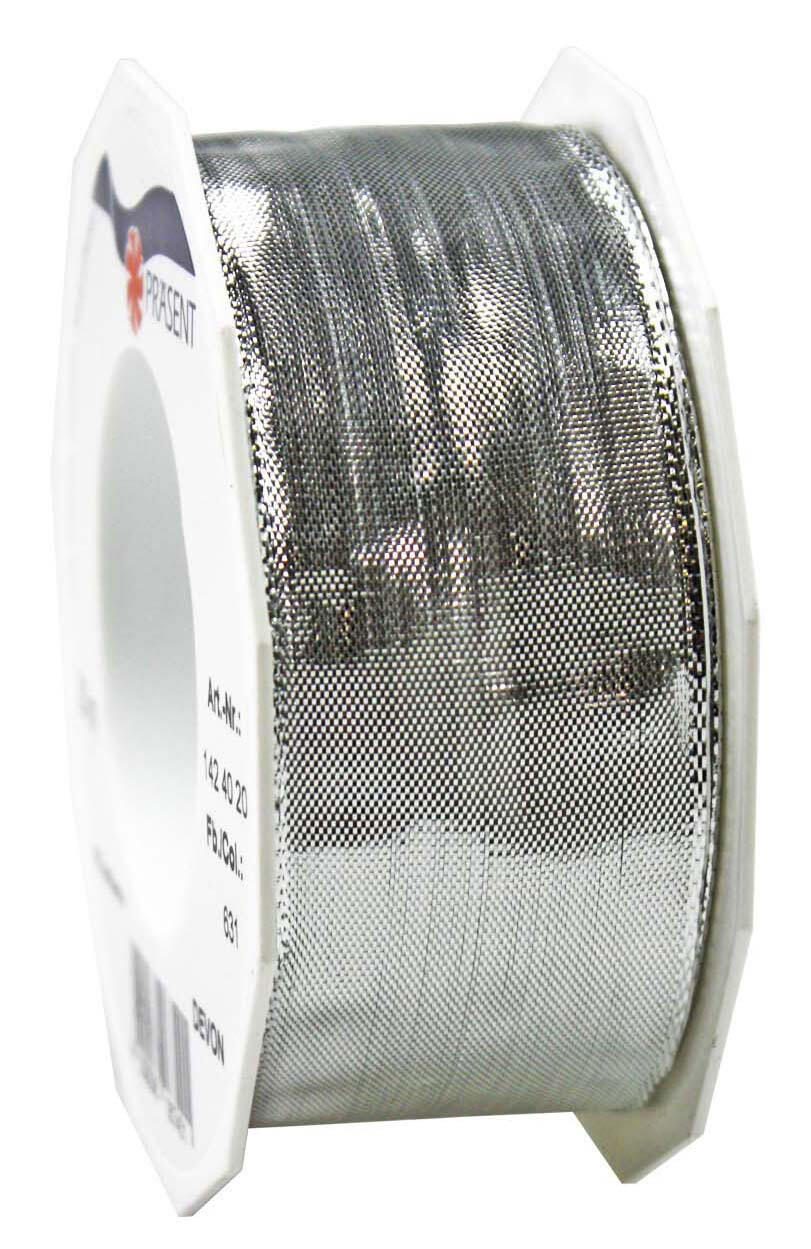 PRÄSENT Geschenkband Devon, 40 mm x 20 m silber 1424020-631