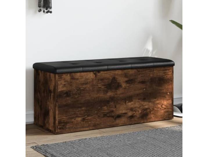 VIHHQGC Sitzbank mit Stauraum Räuchereiche 102x42x45 cm Holzwerkstoff Gepolstertes Sitzkissen, stabile Scharniere, vielseitig einsetzbar, 110 kg Belastbarkeit