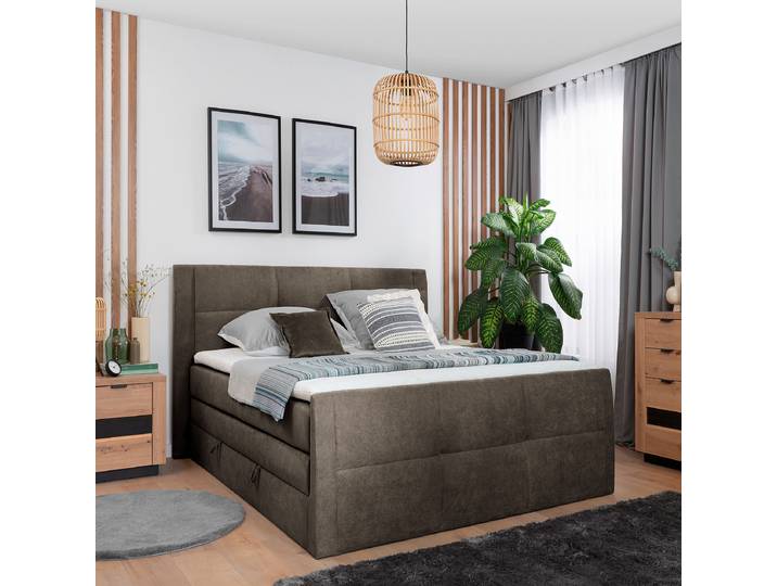 Boxspringbett Bekkour 140 x 200cm Webstoff Prisca Braun