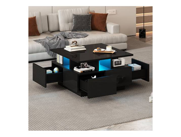 REDOM Couchtisch mit APP-gesteuerten LED-Lichtern (Satztisch, Wohnzimmertisch, Beistelltisch, 1-St., mit 4 schubladen), mit LED licht, geometrische Design