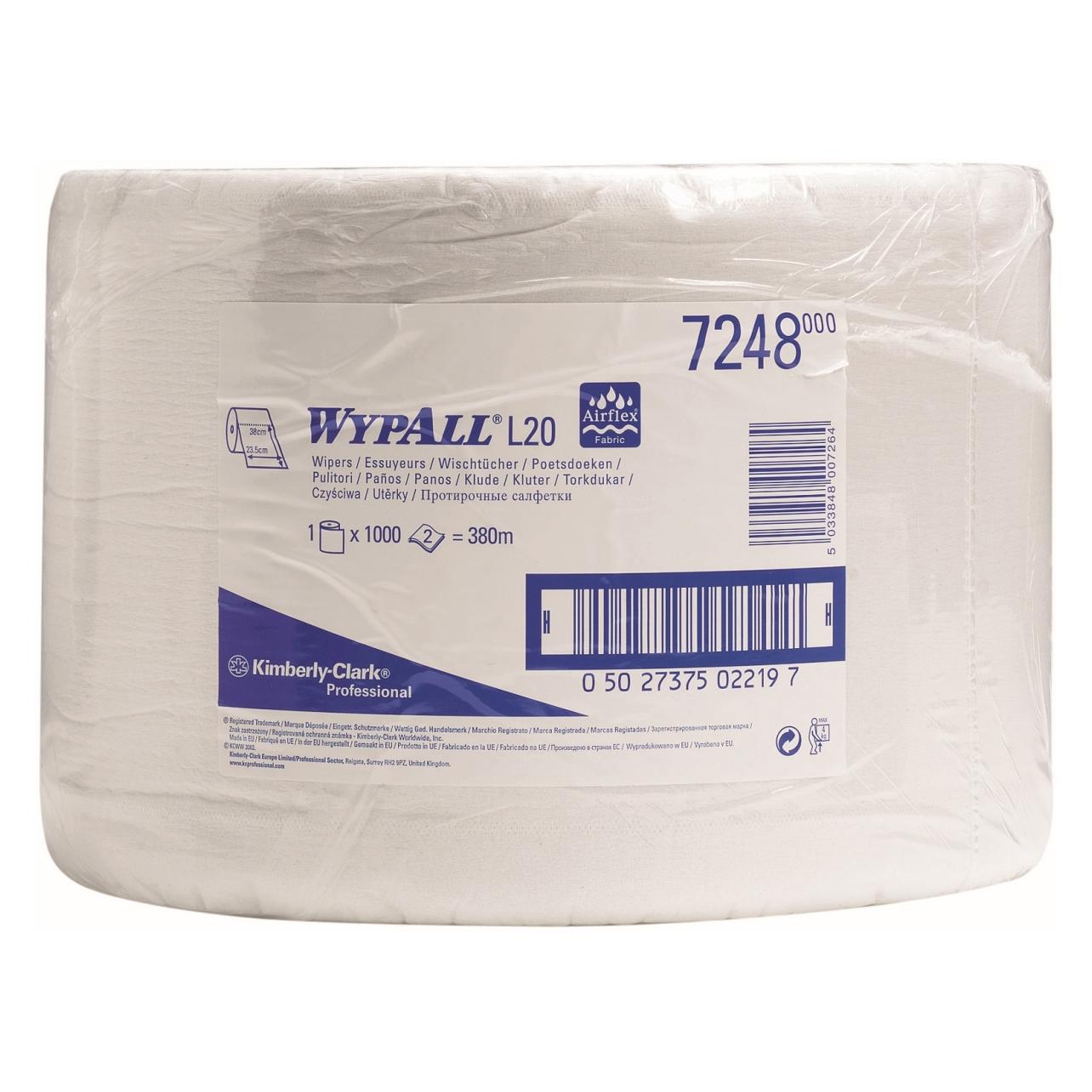 Wypall Wischtücher L20 Extra 2-lagig 38x23,5cm Grossrolle weiss (7248)