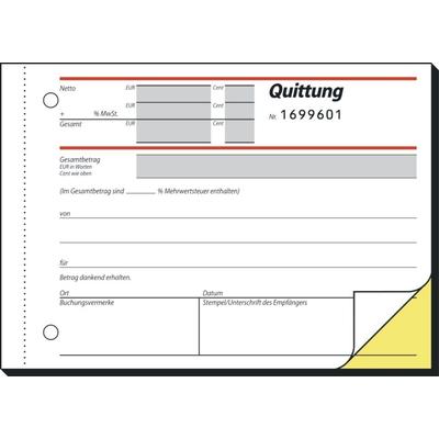 Sigel Formularbuch Quittung A6 quer SD VE=5x2x50 Blatt nummeriert