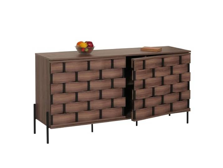 Mendler Sideboard HWC-M44 3D-Flecht-Design Push-to-Open Türen braun