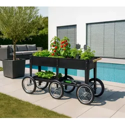 Herstera Garden Metall Hochbeet Wheels | Schwarz | 186x50x80 cm - Schwarz